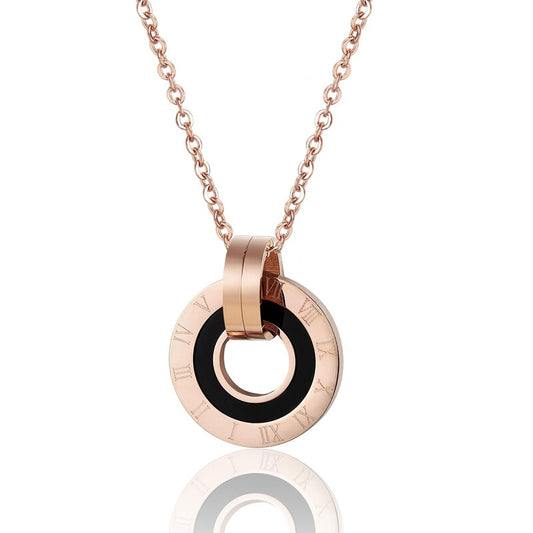 Infinite Circle Monochrome Pendant Necklace: DivaSteel Roman Chic