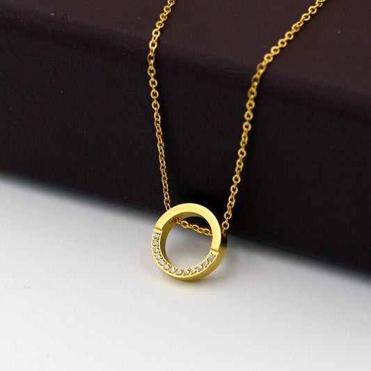 Eternal Spark Circle Pendant Necklace: DivaSteel Clavicle Elegance